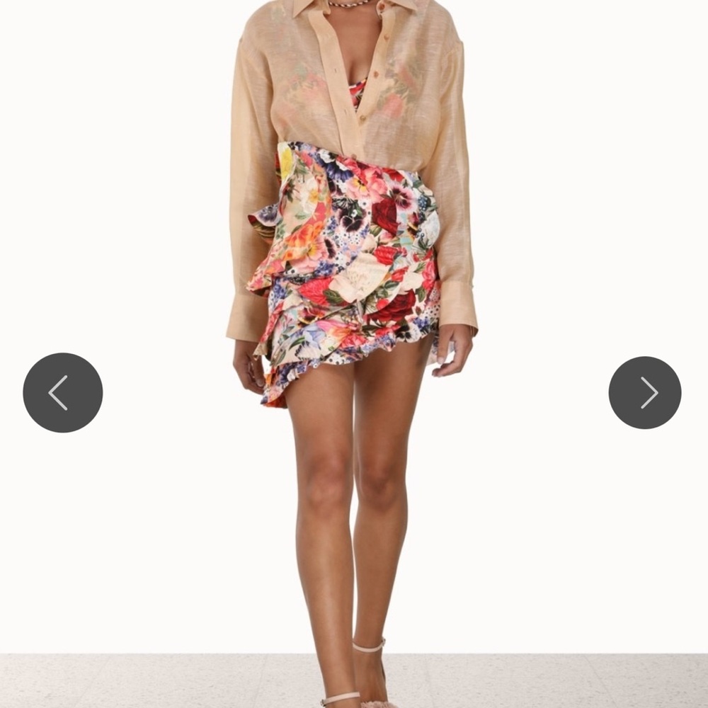 NWT Zimmermann Wonderland Frill Mini Skirt. Asymmetrical Floral Skirt